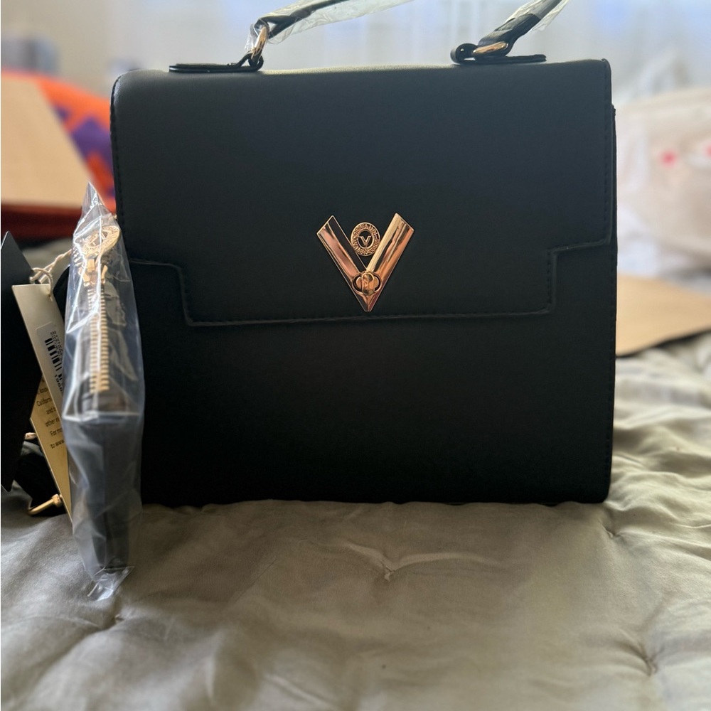 Valentino Orlandi Black Handbag with Gold Accents